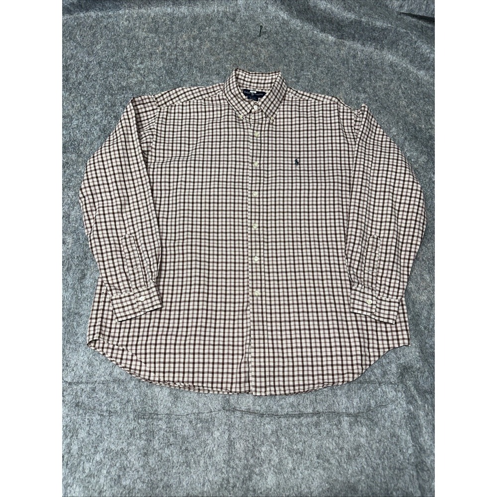 Ralph Lauren Blaire 100% Cotton Brownish Red‎ Check Shirt Mens XL - (22-15)